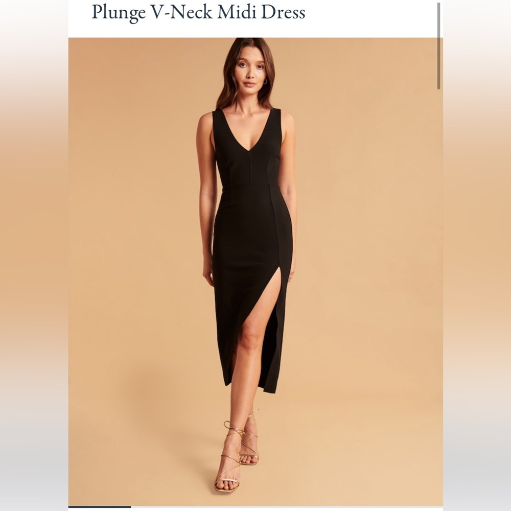 Abercrombie plunge V neck midi dress blue